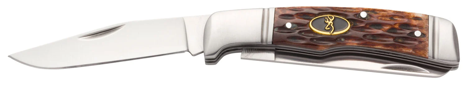 Browning 3220012 Joint Venture 2.88" Folding Drop Point/Spey Point Plain 8Cr13MoV SS Blade Brown Jigged Bone Handle