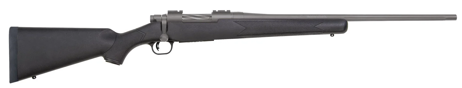 Mossberg 28068 Patriot Full Size 22-250 Rem 5+1 22" Stainless Cerakote Fluted Barrel, Drilled & Tapped Stainless Cerakote Receiver, Black Fixed Synthetic Stock, Right Hand