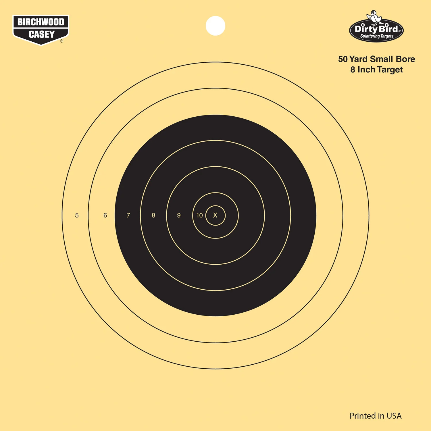 Birchwood Casey 35815 Dirty Bird 8" Bullseye Tagboard Hanging 50 yds Small Bore Rifle Black/Yellow 25 Per Pkg