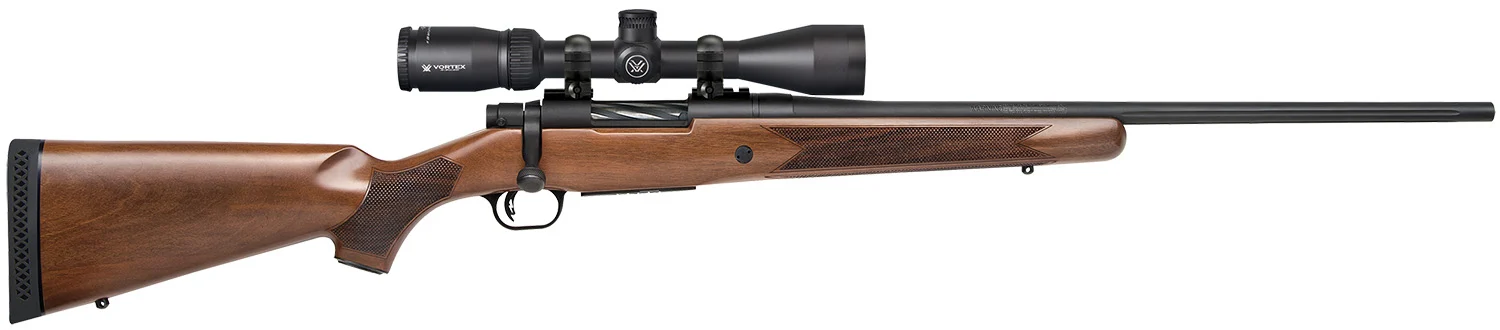 Mossberg 27940 Patriot 308 Win Caliber with 5+1 Capacity, 22" Fluted Barrel, Matte Blued Metal Finish & Walnut Stock Right Hand (Full Size) Includes Vortex Crossfire II 3-9x40mm Scope