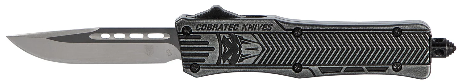 CobraTec Knives SSWCTK1SDNS CTK-1 Small 2.75" OTF Drop Point Plain D2 Steel Blade/Black Stonewashed Aluminum Handle Features Glass Breaker Includes Pocket Clip