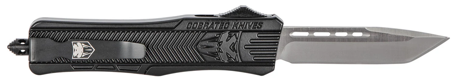 CobraTec Knives MBSTK1MTNS CTK-1 Medium 3" OTF Tanto Plain D2 Steel Blade/Black Aluminum Handle Features Glass Breaker Includes Pocket Clip
