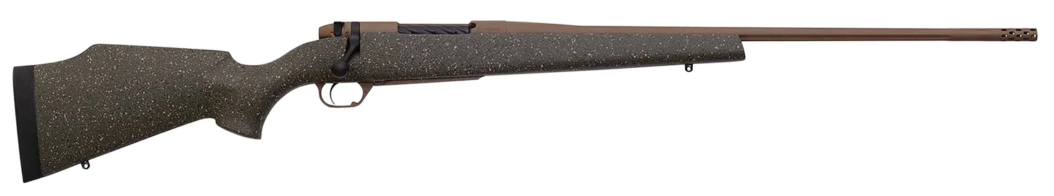 Weatherby MWL01N65RWR6B Mark V Weathermark LT 6.5 Wthby RPM 4+1 24" Barrel/Rec. w/Flat Dark Earth Cerakote Finish, Flat Dark Earth Speckled Green Fixed Monte Carlo Fiberglass Stock