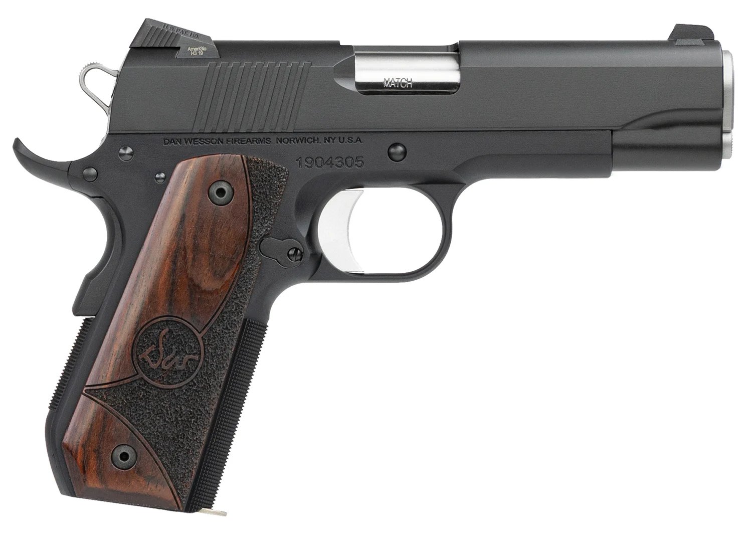Dan Wesson 01829 Guardian 45 ACP 8+1 4.25" Stainless Steel Barrel, Black Duty Serrated Stainless Steel Slide, Black Aluminum Frame w/Beavertail, Wood Grip, Ambidextrous