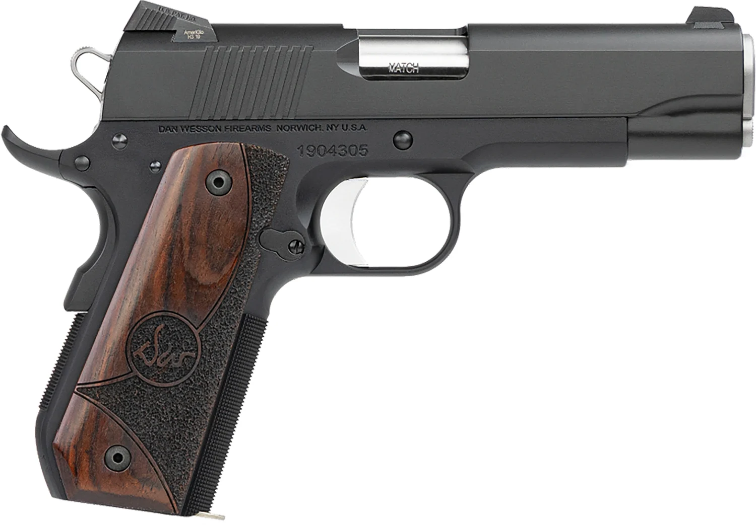 Dan Wesson 01838 Guardian 38 Super 9+1 4.25" Stainless Steel Barrel, Black Duty Serrated Stainless Steel Slide, Black Aluminum Frame w/Beavertail, Wood Grip, Ambidextrous