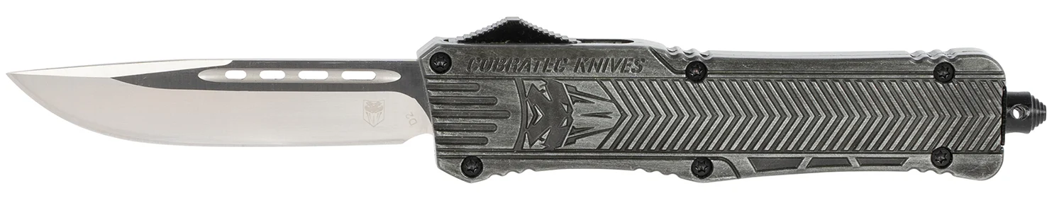 CobraTec Knives LSWCTK1LDNS CTK-1 Large 3.75" OTF Drop Point Plain D2 Steel Blade/ Stonewashed Aluminum Handle Features Glass Breaker Includes Pocket Clip