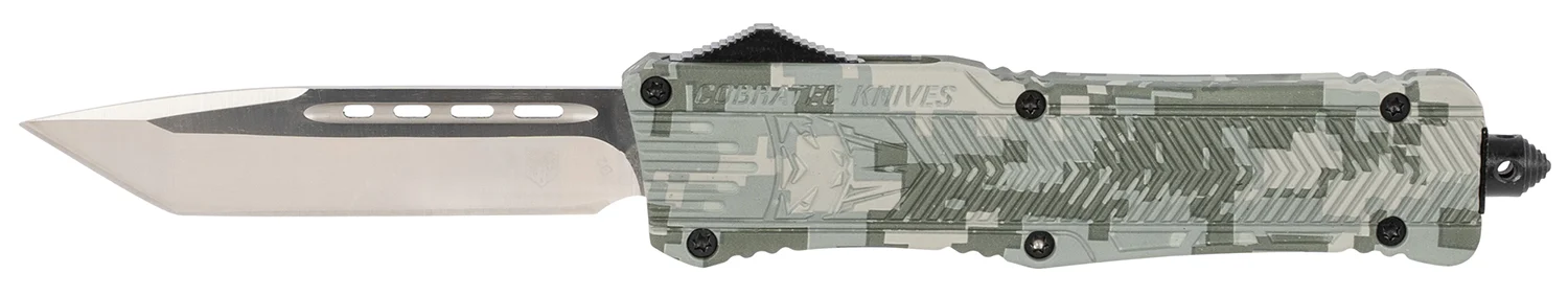 CobraTec Knives LADCCTK1LTNS CTK-1 Large 3.75" OTF Tanto Plain D2 Steel Blade/Army DigiCamo Aluminum Handle Features Glass Breaker Includes Pocket Clip