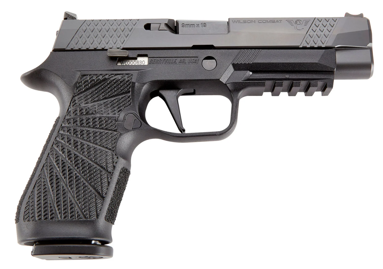 Wilson Combat SIGWCP320F9BATS P320 9mm Luger 17+1 4.70" Black Steel Barrel, Black DLC Serrated Stainless Steel Slide, Black Polymer Frame w/Picatinny Rail, Straight Trigger, Black Polymer Grip