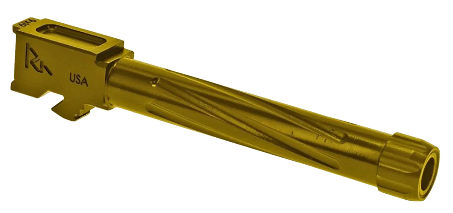 Rival Arms RA20G104E Precision Match Grade 9mm Luger Compatible w/Glock 17 Gen5, 4.49" Fluted Threaded Gold PVD Stainless Steel