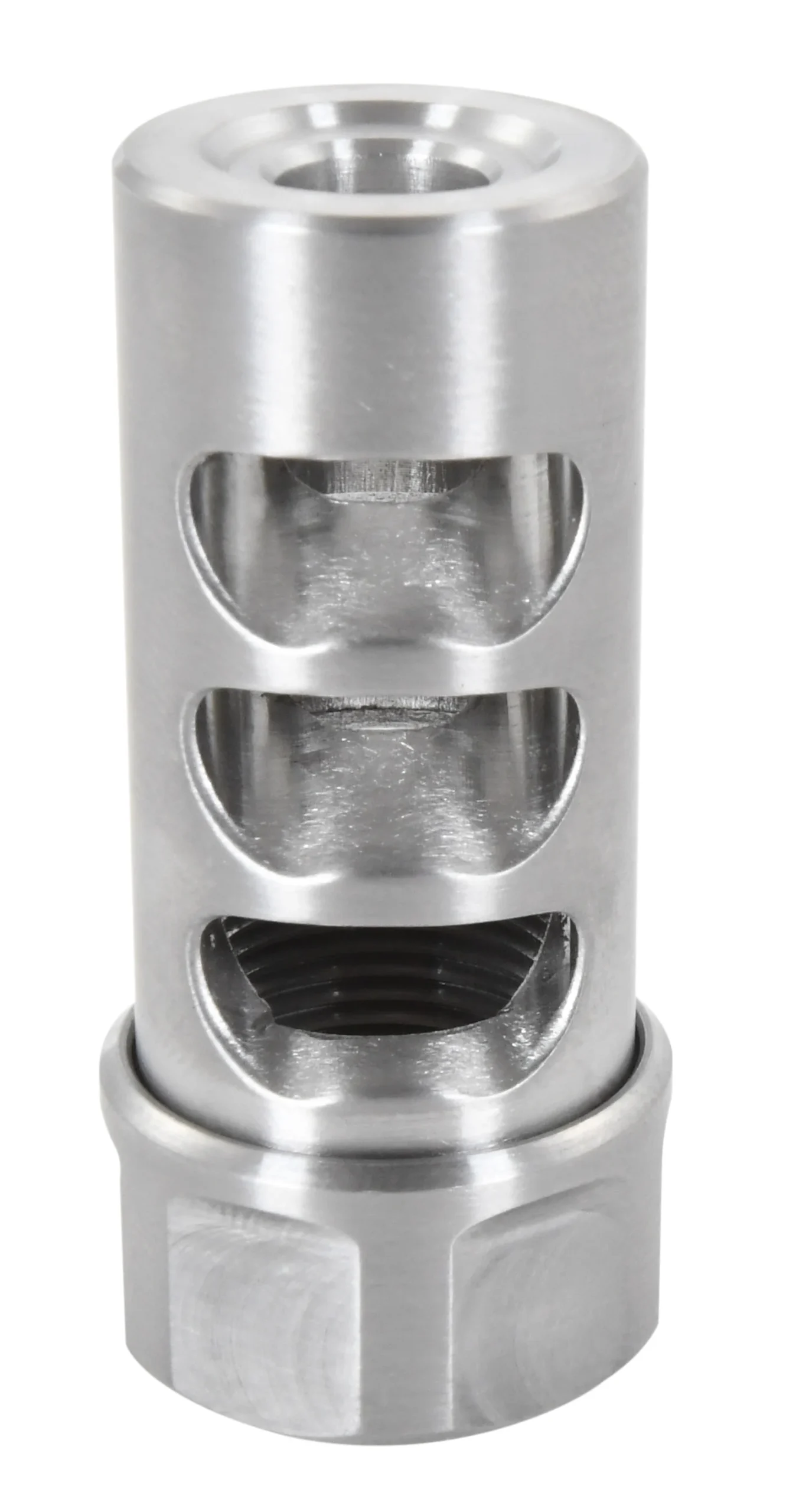 American Precision Arms G2M1230S Gen 2 Micro Bastard Self Timing Brake Stainless Steel with 1/2"-28 tpi Threads, 1.86" OAL & .750" Diameter for 30 Cal AR-Platform & Hunting Rifles