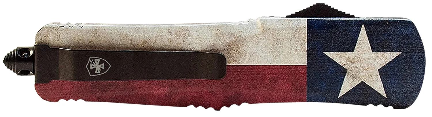Templar Knife LCAP331 Gen II Captain Large 3.50" OTF Drop Point Plain Black Oxide Stonewashed 440C SS Blade, 5.25" Red/White/Blue w/Star Aluminum Handle Glass Breaker