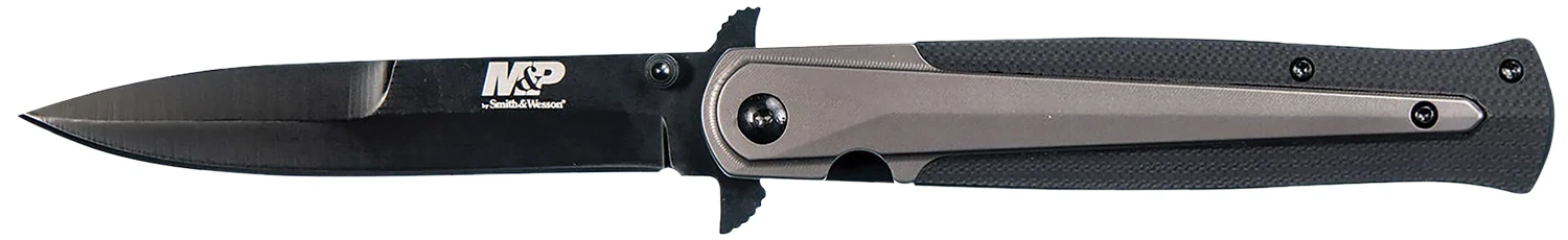 Smith & Wesson Knives 1085899 M&P Tactical Stiletto 4" Folding Spear Point Plain Stainless Steel Blade FRN Black/FDE Includes Pocket Clip