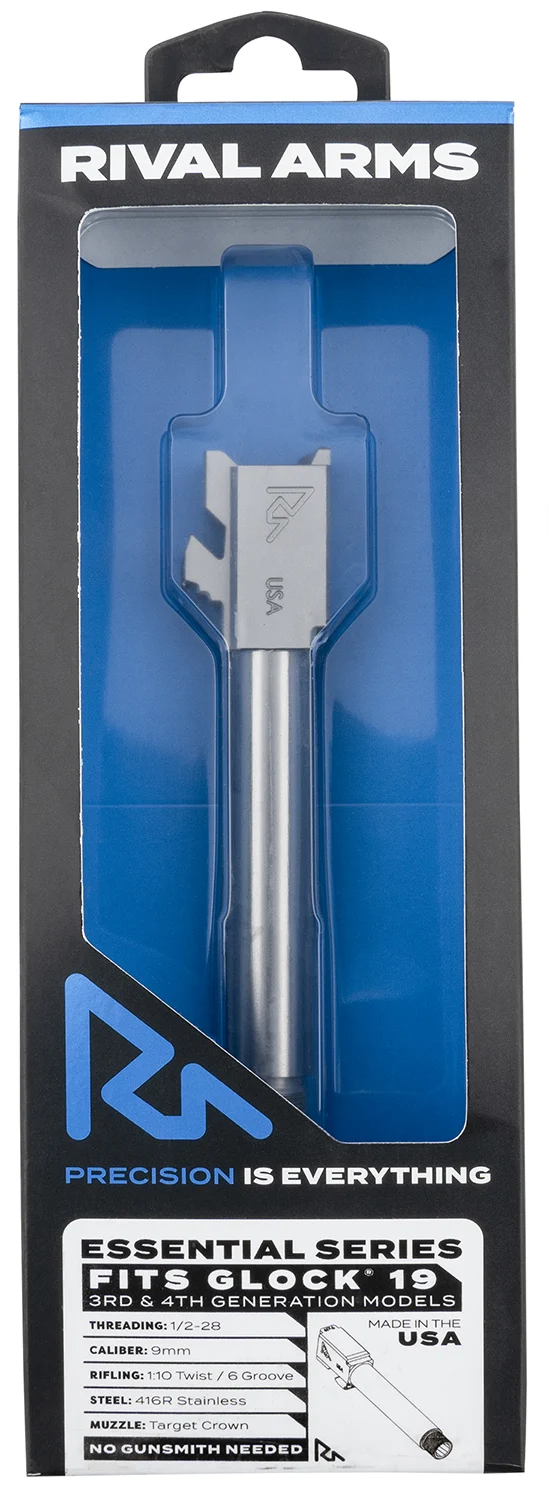 Rival Arms RARA22G202D Essential V2 Match Grade 9mm Luger 4.49" Threaded Stainless Steel, Fits Glock 19 Gen3-4