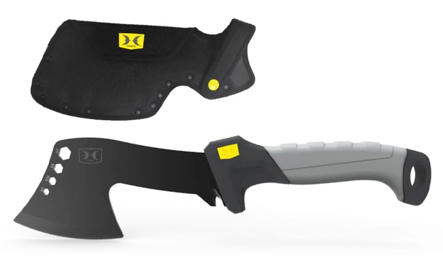 Hawk HWKHATCH Hatchet 2.50" Stainless Steel Axe Style Blade w/Black TiNi Finish, Black/Gray GRN w/Rubber Overlay Handle, 9.46" Long