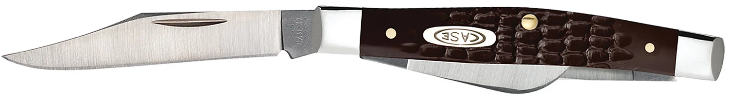 Case 00106 Stockman Medium 2.42"/1.58"/1.57" Folding Clip/Sheepsfoot/Pen Plain As-Ground Tru-Sharp SS Blade, Brown Jigged Synthetic Handle