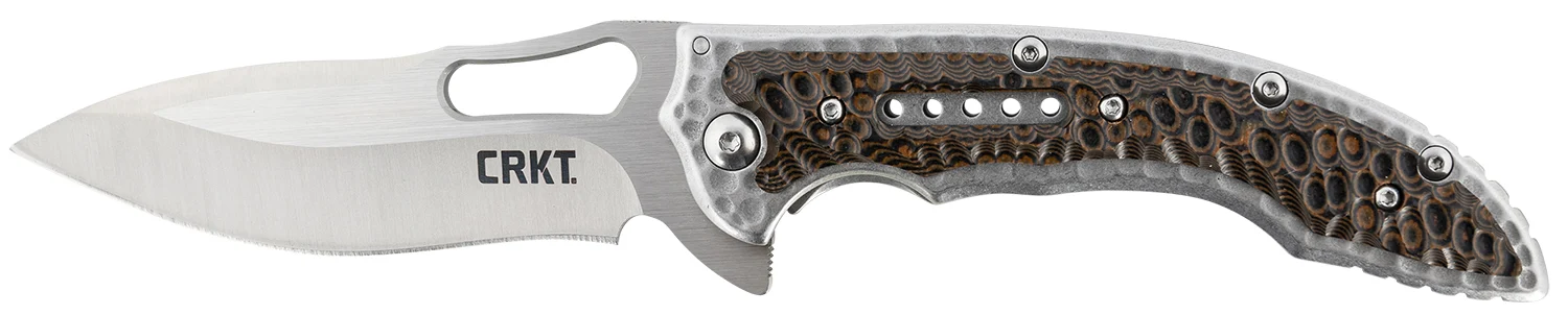 CRKT 5470 Fossil 3.96" Folding Drop Point Plain Satin 8Cr13MoV SS Blade/ Brown G10/SS Handle Includes Pocket Clip