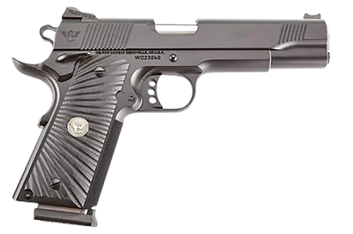 Wilson Combat CQBFS45A CQB Full Size Frame 45 ACP 8+1 5" Match Grade Barrel, Black Serrated Carbon Steel Slide, Black Armor-Tuff Carbon Steel Frame w/Beavertail, Black G10 Starburst Grip