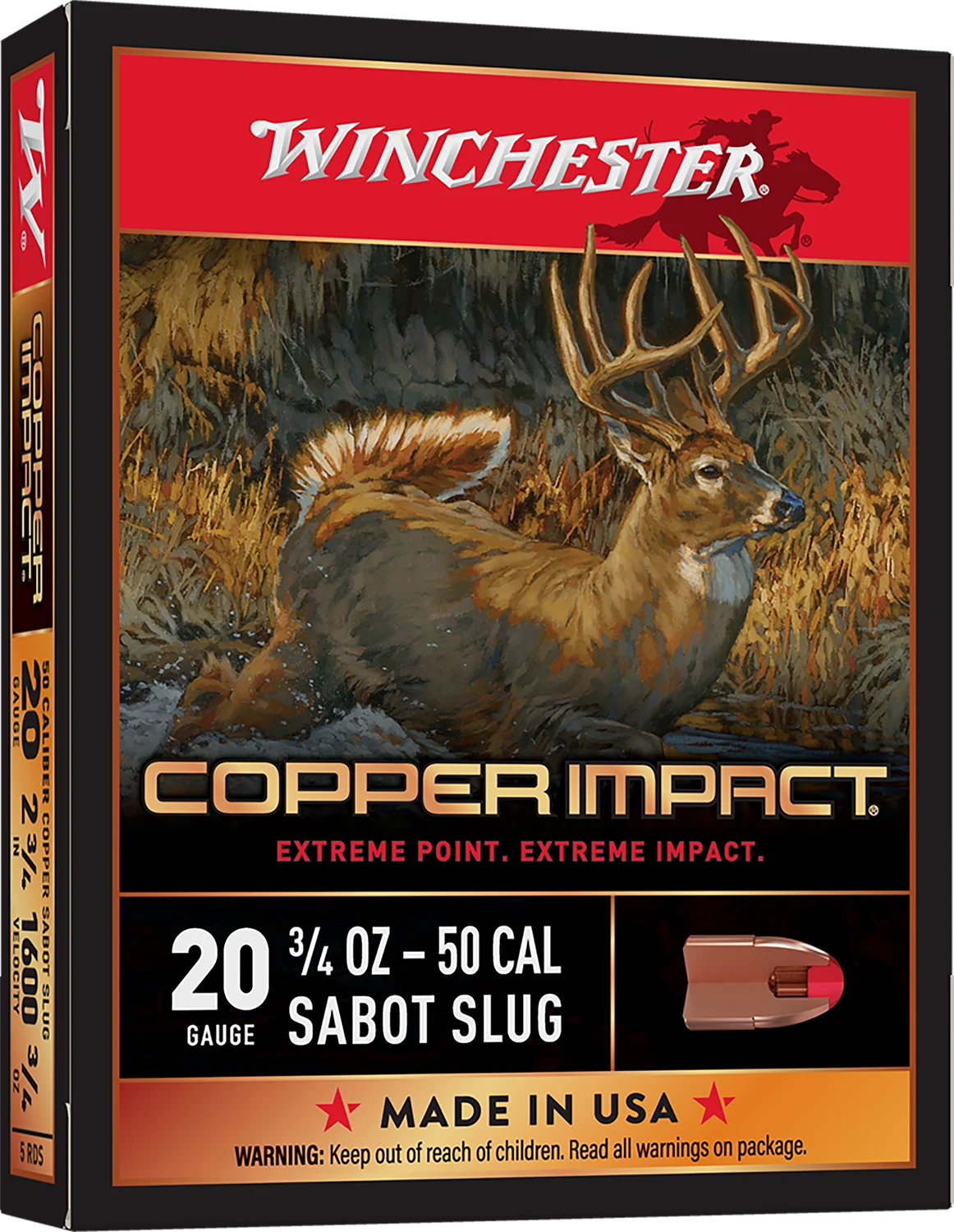 Winchester Ammo X20CLF Copper Impact 20Gauge 2.75" 3/4oz Sabot Slug Shot 5 Per Box/20 Case