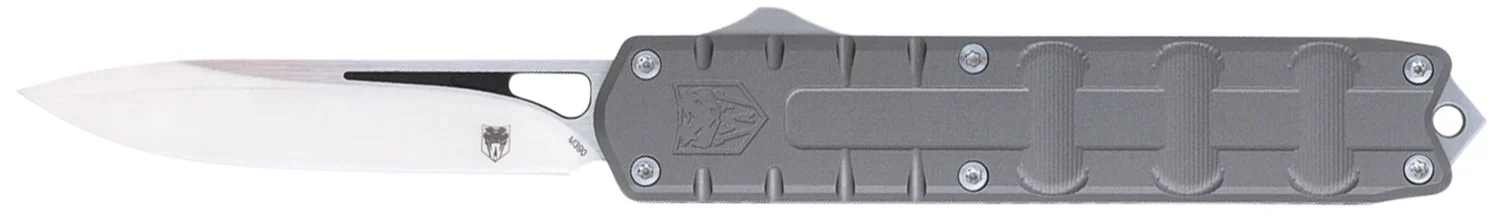 CobraTec Knives CTEGRYM390DNS Enforcer 3.25" OTF Drop Point Plain M390 Steel Blade/Gray Aluminum Handle