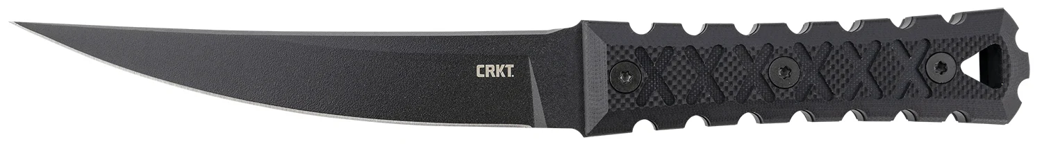 CRKT 2927 HZ6 6.50" Fixed Plain Black Matte Baked-On Anti Rust SK-5 Steel Blade/Black w/Carved X's G10 Handle Includes Sheath