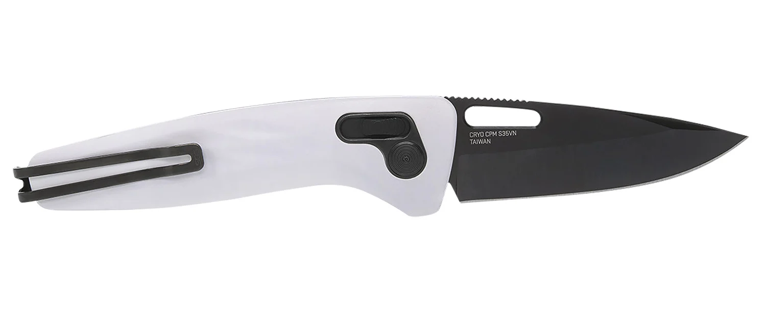 S.O.G SOG12730557 One-Zero XR 3.10" Folding Plain Black Chrome Cryo CPM S35VN Steel Blade/ White Sculpted Aluminum Handle