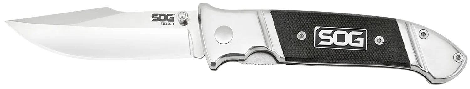 S.O.G SOG-FF38-CP Fielder 3.30" Folding Clip Point Plain Satin 7Cr17MoV SS Blade Black G10 Handle Includes Belt Clip