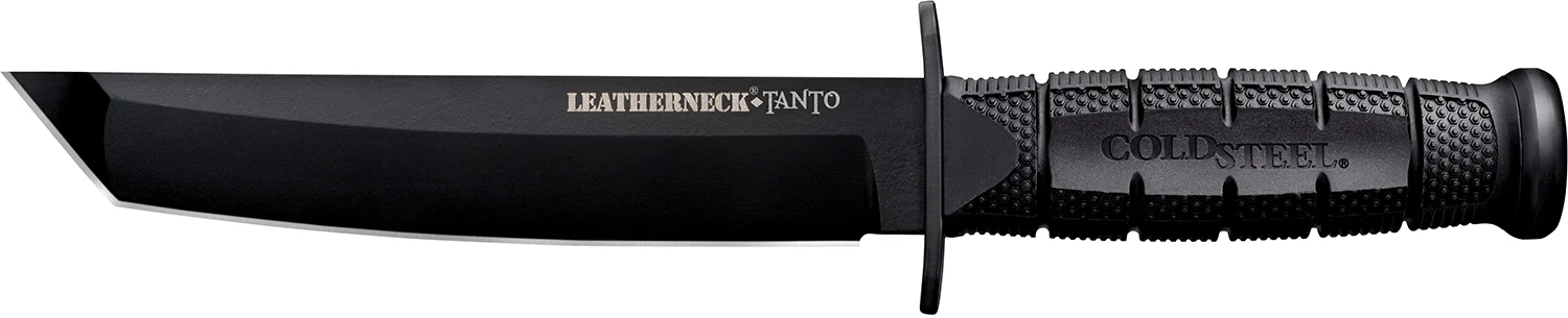Cold Steel CS-39LSFCT Leatherneck 7" Fixed Plain Tanto Black Matte Powder Coat German D2 Steel Blade/Black Deep Checkered w/double Quillon Guard/ Griv-Ex Handle