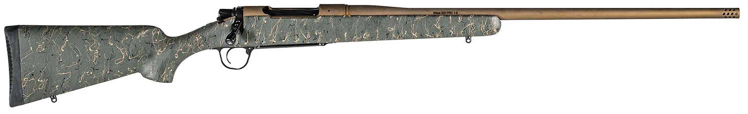 Christensen Arms 8010200900 Mesa Long Range 300 Win Mag 3+1 26" Threaded Barrel, Burnt Bronze Cerakote, Green with Black/Tan Webbing Stock