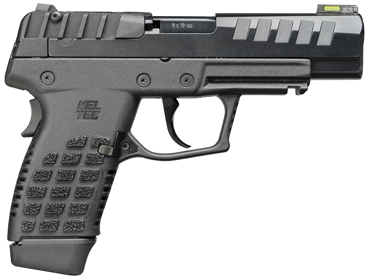 Kel-Tec P15BLK P15 Compact Frame 9mm Luger 15+1 4" Black Steel Barrel, Black Nitride Serrated Steel Slide, Black Polymer Frame w/Picatinny Rail, Black Stippled Grip, Ambidextrous