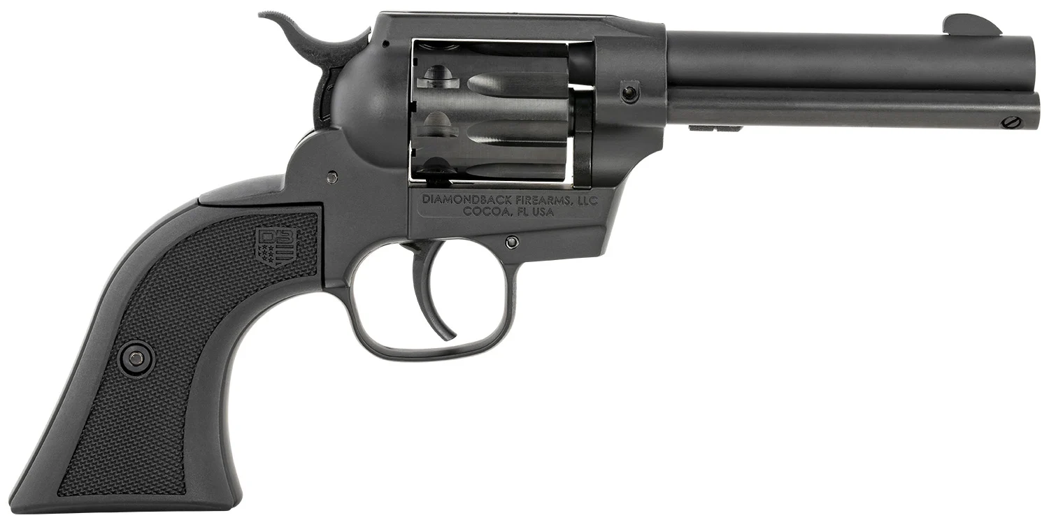Diamondback DB051CA001 Sidekick 22 LR 9 Shot, 4.50" Black Cerakote Steel Barrel, Black Cerakote Zinc Alloy Frame, Black Cerakote Cylinder, Black Checkered Nylon Grip, Hammer Safety, Exposed Hammer