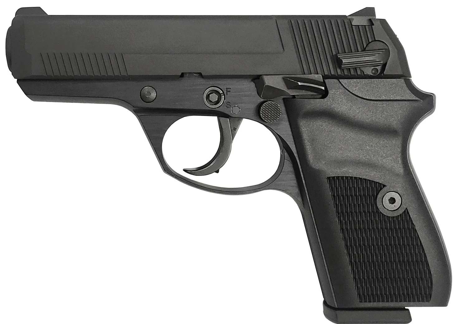 Rock Island 56798 LI380 Compact 380 ACP 8+1, 3.55" Black Steel Barrel, Black Parkerized Serrated Slide, Black Parkerized Steel Frame w/Beavertail, Black Polymer Grip