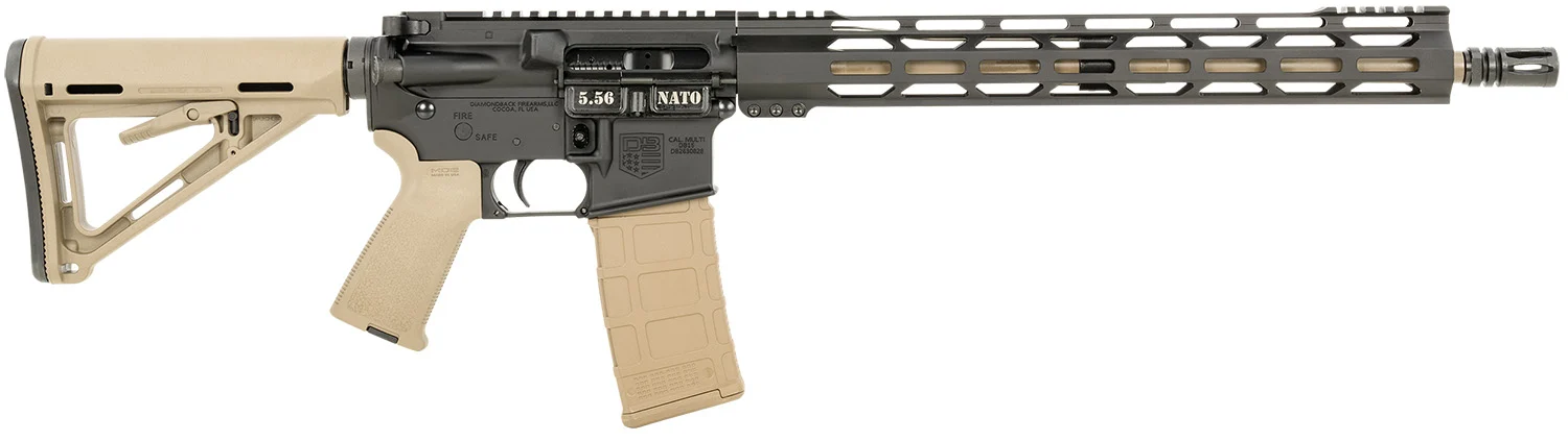Diamondback DB175AK221 DB15 5.56x45mm NATO 30+1 16" Chrome Moly Barrel, Black Hard Coat Anodized Receiver, FDE Magpul Carbine Stock & Grip