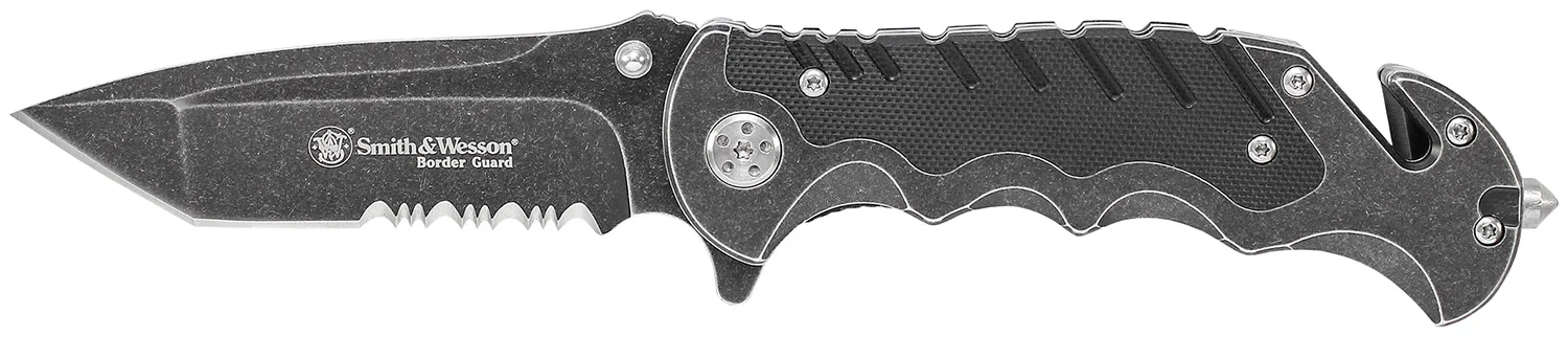 Smith & Wesson Knives SWBG10SCP Border Guard 3.50" Folding Part Serrated Stainless Steel Blade 4.80" Aluminum/G10 Handle Includes Pocket Clip