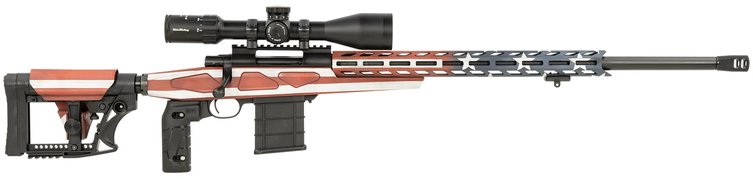 Howa HCRA73107USKMDT M1500 APC Chassis 308 Win 10+1 (3 Mags) 24" HB, American Flag Cerakote, Luth-AR MBA-4 Stock with Aluminum Chassis, 4-16x50 Scope, Bipod & 2 Grips