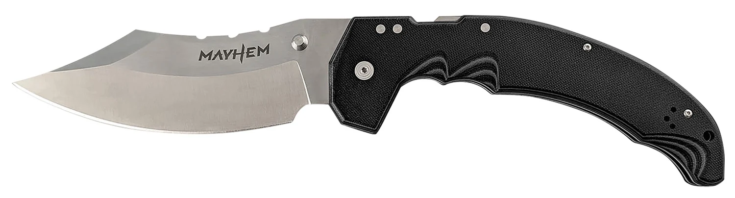Cold Steel CSFL60DPLM Mayhem 6" Folding Clip Point Modified Cleaver Plain Satin AUS-10A SS Blade/7.20" Black Contoured G10 Handle Includes Pocket Clip