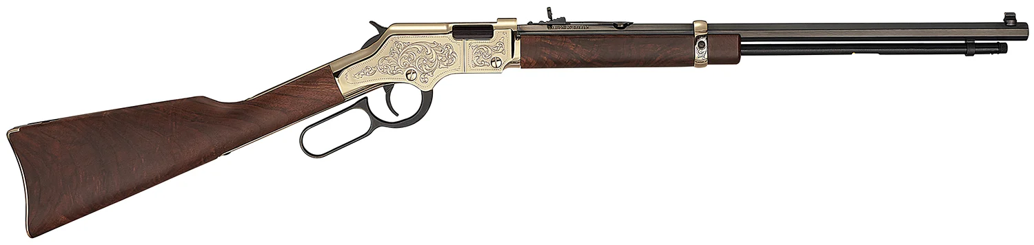 Henry H004VD4 Golden Boy Deluxe 4th Edition 17 HMR 12+1 20" Blued Octagon Barrel, Engraved Brasslite Rec, American Walnut Stock, Ad. Buckhorn Sights