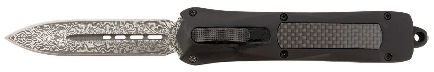 Steel River Knives A163BDD Spartan 3.50" OTF Dagger Plain Damascus 440C SS Blade/Black w/Carbon Fiber Inlay Aluminum Zinc Alloy Handle
