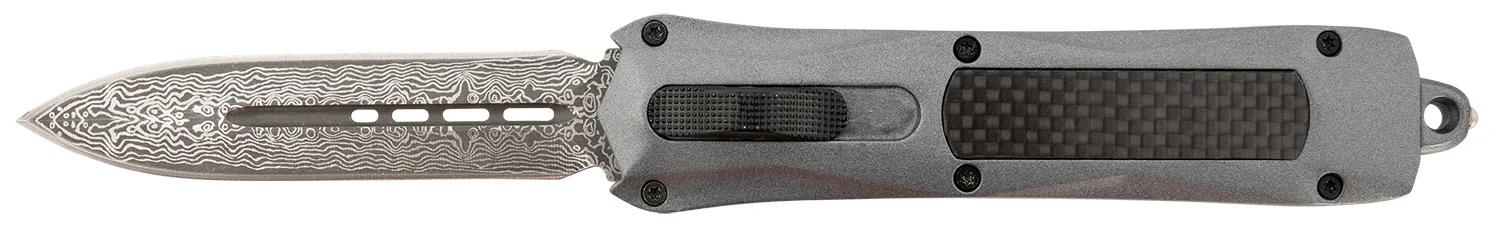 Steel River Knives A163BDD Spartan 3.50" OTF Dagger Plain Damascus 440C SS Blade/Gray w/Carbon Fiber Inlay Aluminum Zinc Alloy Handle