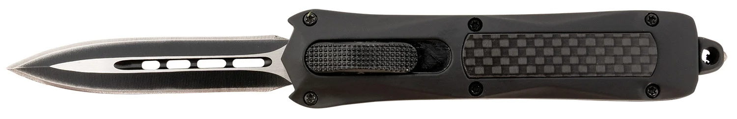 Steel River Knives MA163BD Spartan Mini 2.70" OTF Dagger Plain Black/Silver 440C SS Blade/ Black w/Carbon Fiber Inlay Aluminum Zinc Alloy Handle