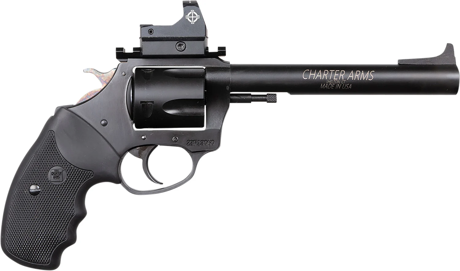 Charter Arms 64465 Mastiff Target Large Frame 44 Special 5 Shot, 6" Black Nitride Stainless Steel Barrel, Cylinder & Frame, Black Rubber Grip, Sightmark Micro Optic, Exposed Hammer