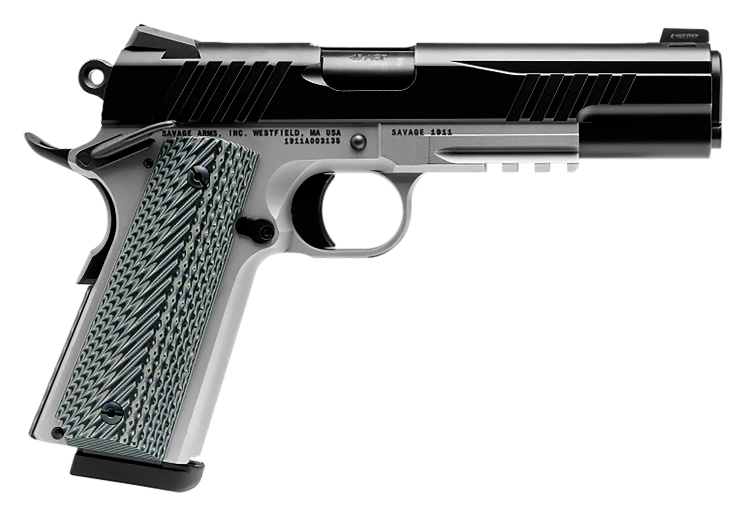 Savage Arms 67208 1911 Government 9mm Luger 10+1 5" Black Stainless Steel Barrel, Black Nitride Serrated Stainless Steel Slide, Stainless Steel Frame w/Picatinny Rail, Black/Gray VZ Grip