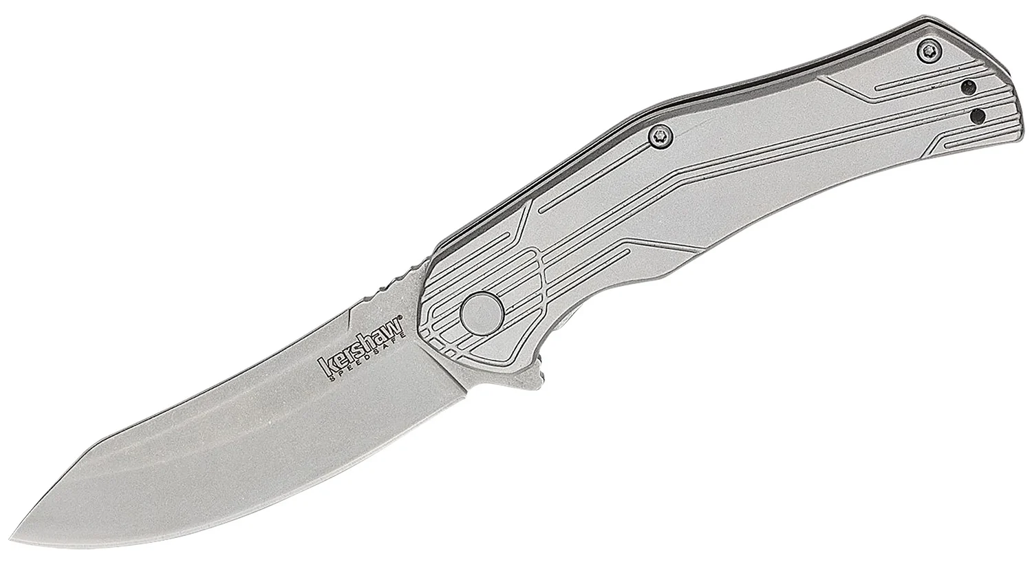 Kershaw 1380X Husker EDC 3" Folding Trailing Point Plain Bead Blasted 8Cr13MoV SS Blade, Stonewashed Stainless Steel Handle, Clamshell Packaging