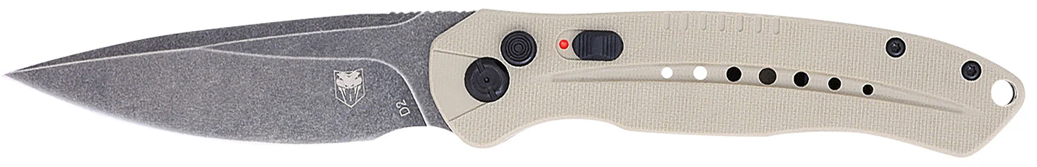 CobraTec Knives TANDIABLOAUTO Diablo 3.50" Folding Black Stonewashed D2 Steel Blade, 4.75" Tan Textured G10 Scales Handle