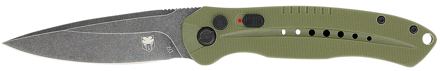 CobraTec Knives ODGDIABLOAUTO Diablo 3.50" Folding Black Stonewashed D2 Steel Blade, 4.75" OD Green Textured G10 Scales Handle