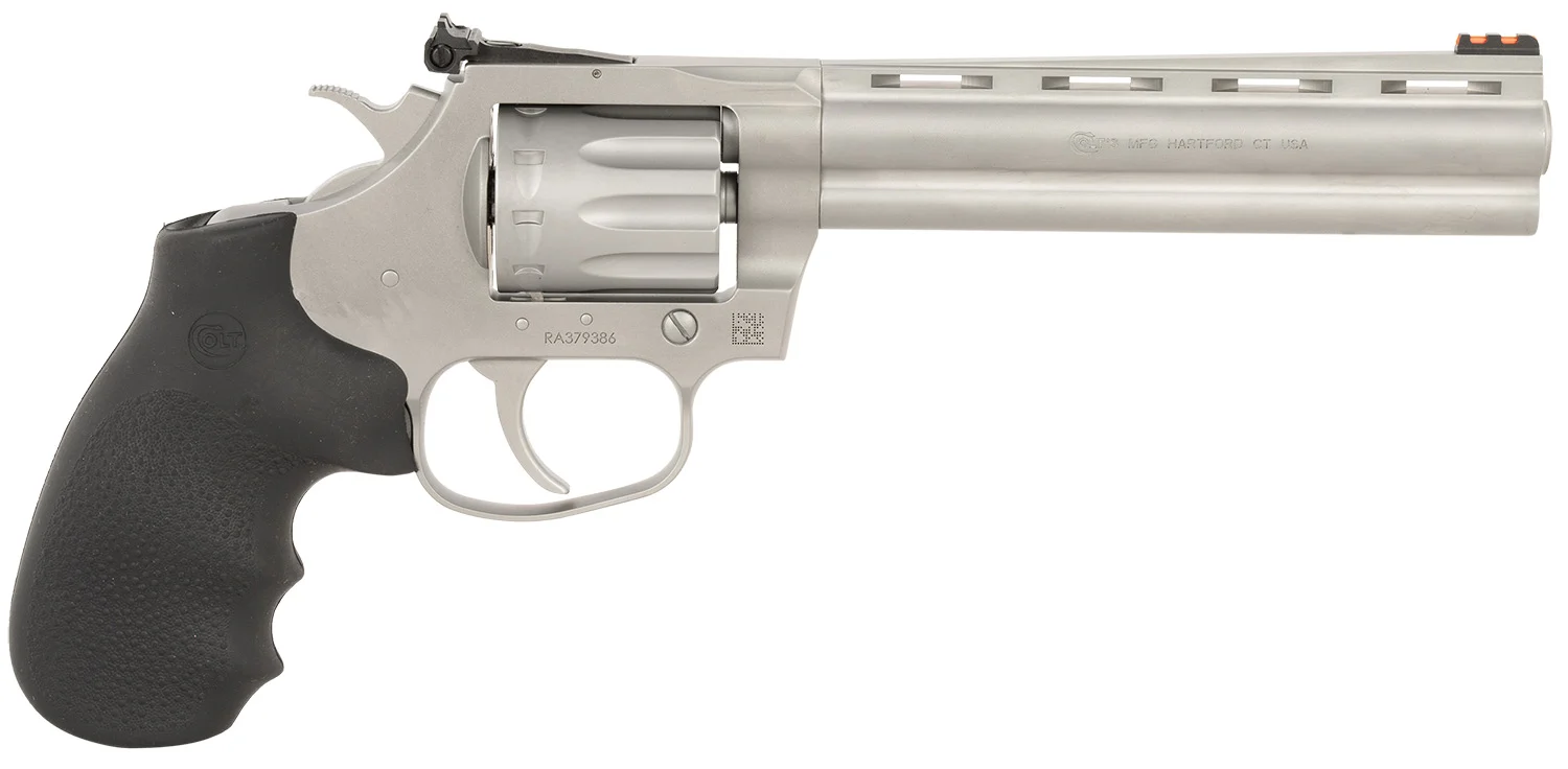 Colt Mfg KCOBRA22SM6RFO King Cobra Target 22 LR 6 Shot 6" Matte Stainless Steel Vent Rib Barrel, Matte Stainless Stainless Steel Frame & Cylinder, Black Hogue Overmolded Grip, Exposed Hammer