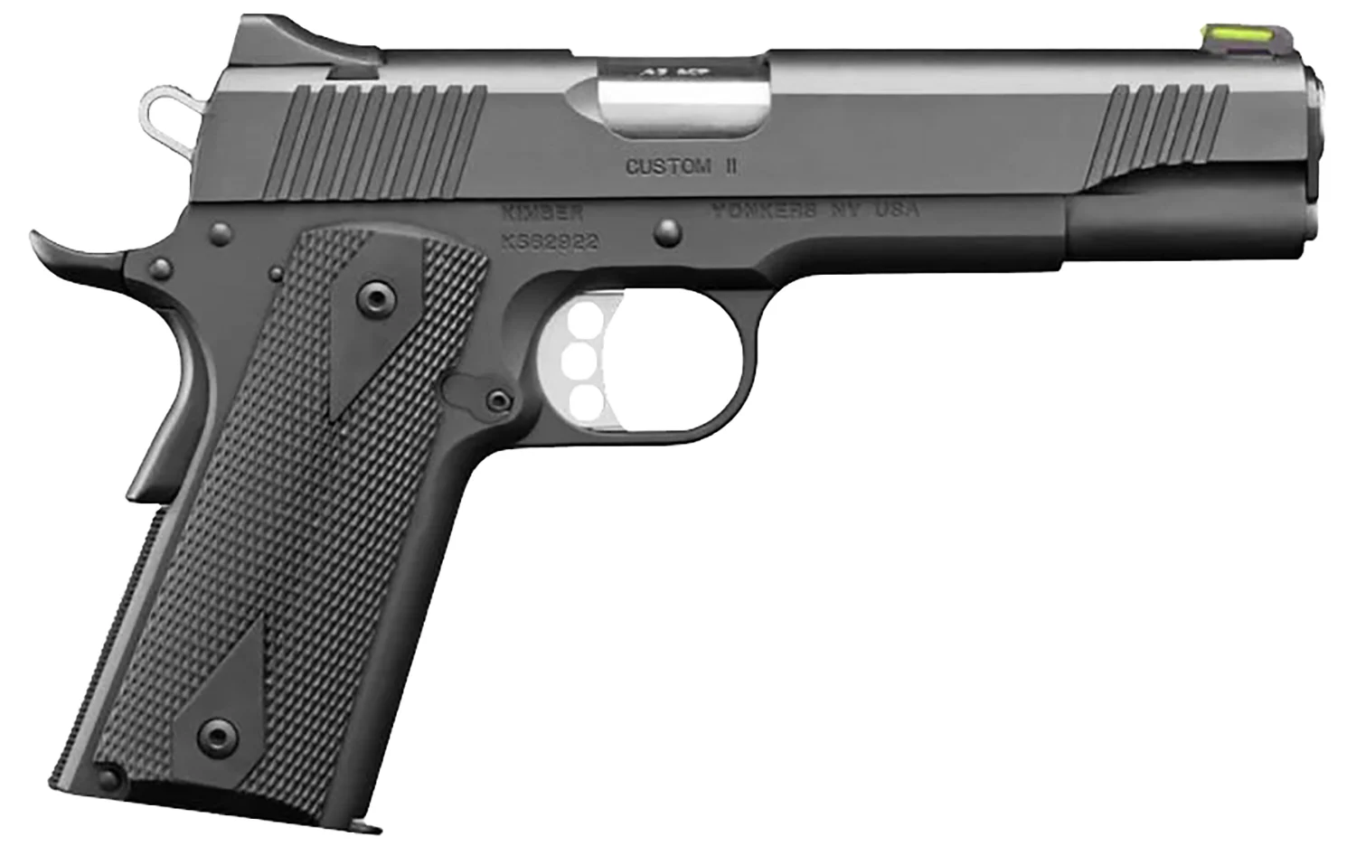 Kimber Mfg, Inc 3700549 Custom II Full Size Frame 45 ACP 8+1 5" Stainless Match Grade Barrel, Matte Black Serrated Stainless Steel Slide, Matte Black Steel Frame w/Beavertail, Black Hogue Rubber Grip