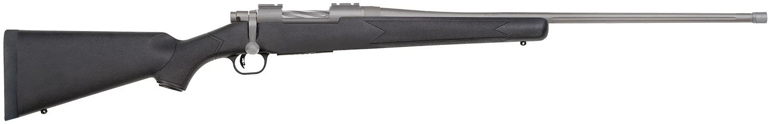 Mossberg 28245 Patriot Full Size 6.5 PRC 4+1 24" Stainless Cerakote Fluted Threaded Barrel, Drilled & Tapped Stainless Cerakote Receiver, Black Fixed Synthetic Stock