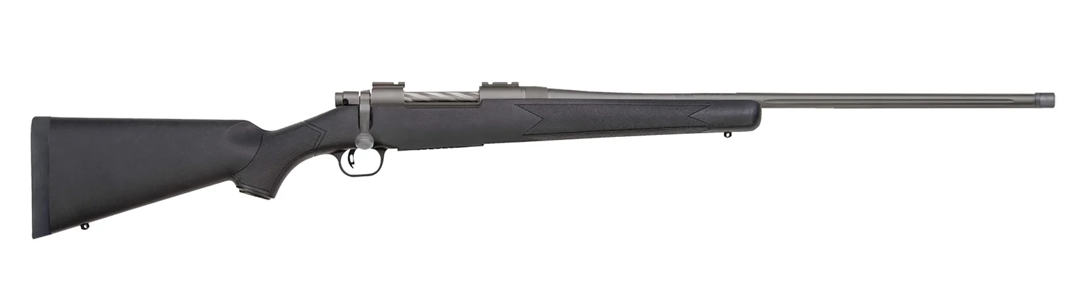 Mossberg 28259 Patriot Full Size 450 Bushmaster 4+1 20" Stainless Cerakote Fluted Threaded Barrel, Drilled & Tapped Stainless Cerakote Receiver, Black Fixed Synthetic Stock