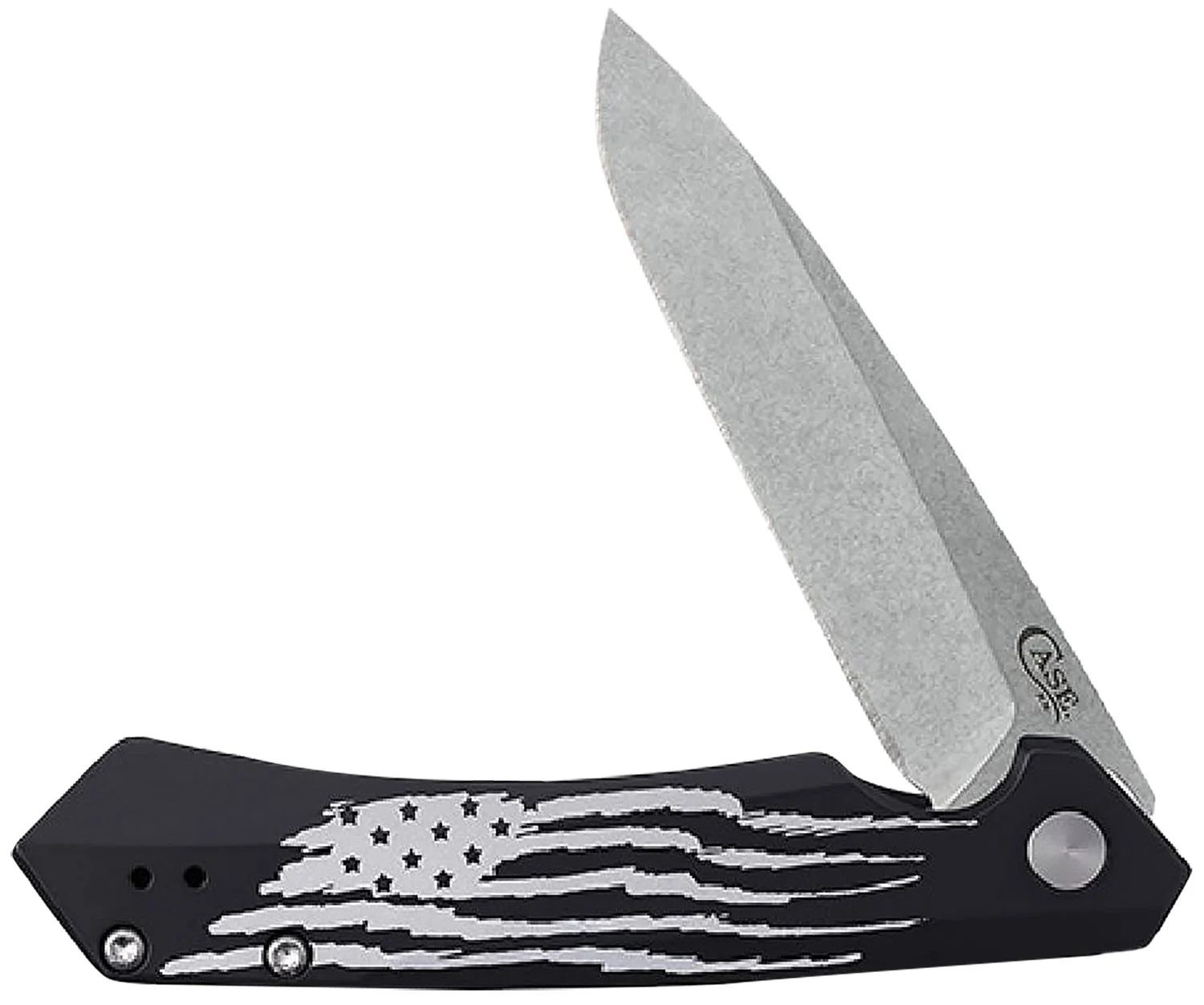 Case 10857 Kinzua Folding Spear Point Plain Stonewashed S35VN SS Blade, Black Anodized w/US Flag Aluminum Handle