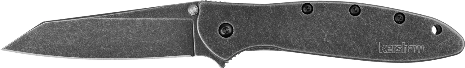 Kershaw 1660RBW Leek Random EDC 3" Folding Reverse Tanto Plain Black Oxide Blackwash 14C28N Steel Blade, Blackwash Stainless Steel Handle